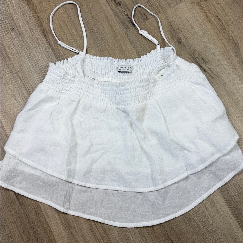 Paper Crane White Smocked Layered Crop Top Women's Large NWOT Adjustable Straps